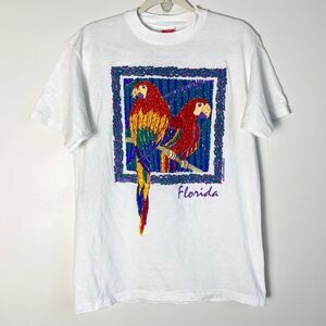Vintage 90s Florida Parrots Birds Vibrant Single Stitch Tshirt Medium Shirt